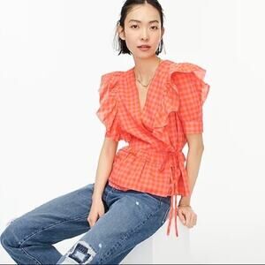 J. Crew Ruffle Wrap Top in Gingham